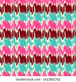 Seamless abstract ikat pattern with multicolored stripes.
