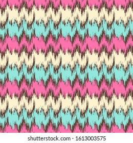 Seamless abstract ikat pattern with multicolored stripes.
