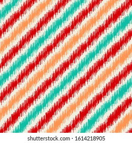 Seamless abstract ikat pattern with multicolored stripes.
