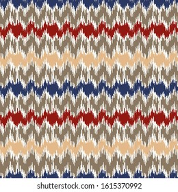 Patrón de ikat abstracto sin fisuras con rayas multicolores.
