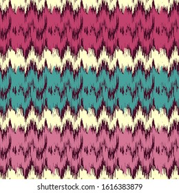 Seamless abstract ikat pattern with multicolored stripes.

