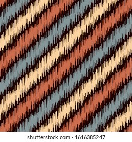 Seamless abstract ikat pattern with multicolored stripes.

