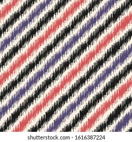 Seamless abstract ikat pattern with multicolored stripes.
