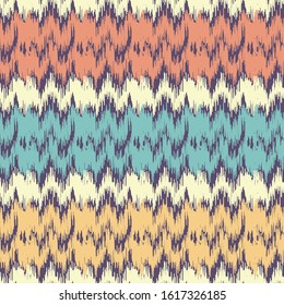 Seamless abstract ikat pattern with multicolored stripes.

