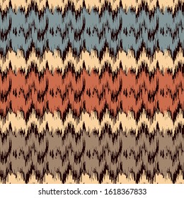 Seamless abstract ikat pattern with multicolored stripes.
