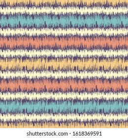 Seamless abstract ikat pattern with multicolored stripes.
