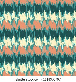 Seamless abstract ikat pattern with multicolored stripes.
