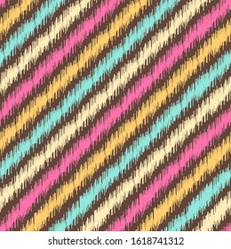Seamless abstract ikat pattern with multicolored stripes.
