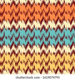 Seamless abstract ikat pattern with multicolored stripes.
