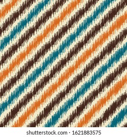 Seamless abstract ikat pattern with multicolored stripes.
