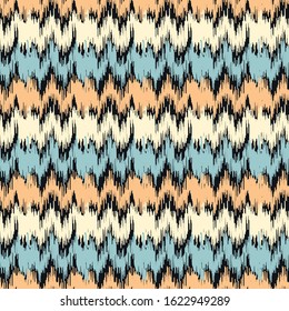 Seamless abstract ikat pattern with multicolored stripes.
