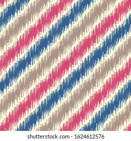 Seamless abstract ikat pattern with multicolored stripes.