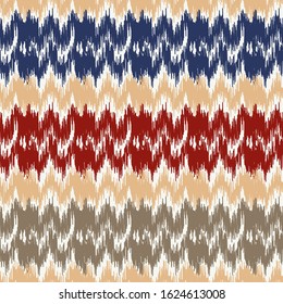 Seamless abstract ikat pattern with multicolored stripes.