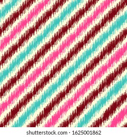 Seamless abstract ikat pattern with multicolored stripes.
