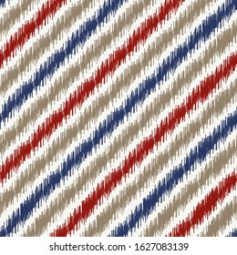Seamless abstract ikat pattern with multicolored stripes.

