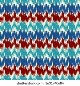 Seamless abstract ikat pattern with multicolored stripes.
