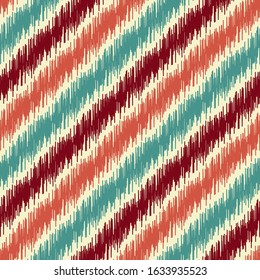 Seamless abstract ikat pattern with multicolored stripes.
