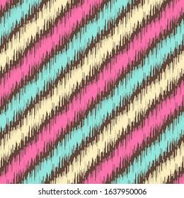 Seamless abstract ikat pattern with multicolored stripes.
