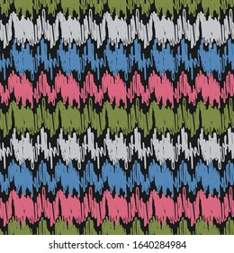 Seamless abstract ikat pattern with multicolored stripes.
