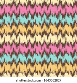 Seamless abstract ikat pattern with multicolored stripes.
