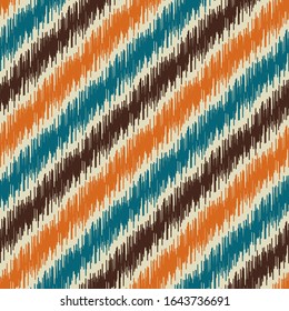 Seamless abstract ikat pattern with multicolored stripes.
