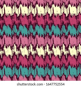 Seamless abstract ikat pattern with multicolored stripes.
