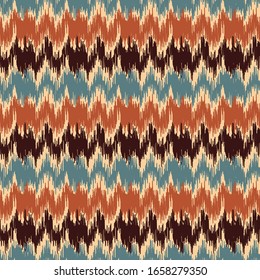 Seamless abstract ikat pattern with multicolored stripes.
