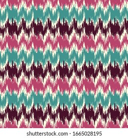Seamless abstract ikat pattern with multicolored stripes.
