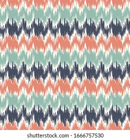 Seamless abstract ikat pattern with multicolored stripes.
