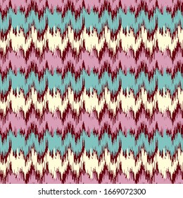 Seamless abstract ikat pattern with multicolored stripes.
