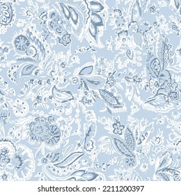 seamless abstract ikat pattern on blue background