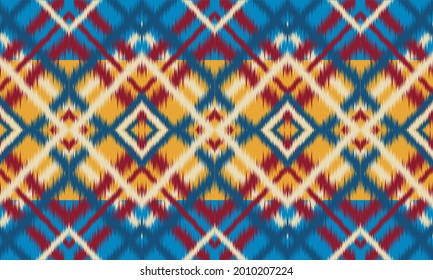 Patrón de ikat abstracto sin inconvenientes. fondo, alfombra, papel pintado, ropa, envoltura, batik, tela, ilustración vectorial. estilo bordado.