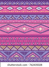 Seamless abstract illustration with ethnic Aztec and tribal, folk ornament or texture. Background with set geometric form. Pattern for textiles or Wallpaper. Lilac color. Vector. 