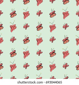 Seamless abstract illustrations of butterfly, conceptual. Good for design background. Cartoon style vector graphic.