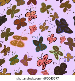 Seamless abstract illustrations of butterfly, conceptual. Good for design background. Cartoon style vector graphic.