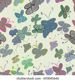 Seamless abstract illustrations of butterfly, conceptual. Good for design background. Cartoon style vector graphic.