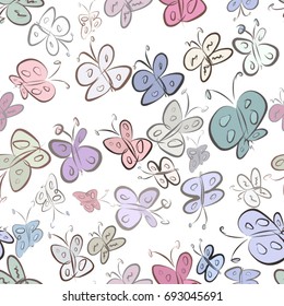 Seamless abstract illustrations of butterfly, conceptual. Good for design background. Cartoon style vector graphic.