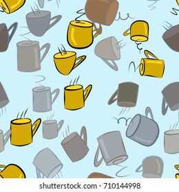 Seamless abstract illustrations of coffee cup, conceptual. Good for design background. Cartoon style vector graphic.