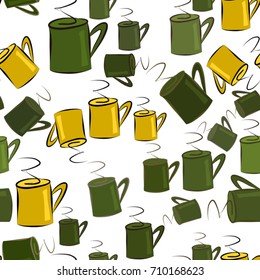 Seamless abstract illustrations of coffee cup, conceptual. Good for design background. Cartoon style vector graphic.