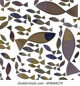 Seamless abstract illustrations of fish, conceptual. Good for design background. Cartoon style vector graphic.