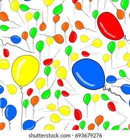 Seamless abstract illustrations of flying balloons, conceptual. Good for design background. Also for birthday party or celebrations. Cartoon style vector graphic.