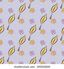 Seamless abstract illustrations of leaves & flower, conceptual. Good for design background. Cartoon style vector graphic.