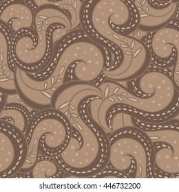 Seamless abstract indian hand-drawn pattern. Coffee colors. Paisley background.