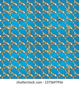 Seamless Abstract interesting background. Blue, brown and white on colors. Doodles pattern. Tender fabric pattern. Vector.