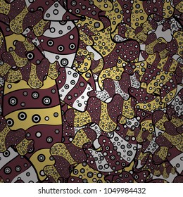 Seamless Abstract interesting background. Brown, black and yellow on colors. Vector. Doodles pattern. Tender fabric pattern.