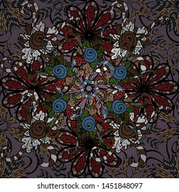 Seamless Abstract interesting background. Doodles pattern. Vector. Brown, neutral and black on colors. Tender fabric pattern.