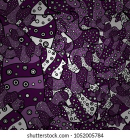 Seamless Abstract interesting background. Tender fabric pattern. Purple, black and white on colors. Doodles pattern. Vector.