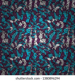 Seamless Abstract interesting background. Tender fabric pattern. Vector. Doodles pattern. Purple, black and blue on colors.