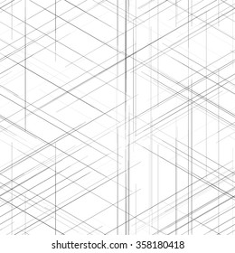 Seamless abstract isometric computer generated 3D blueprint visualization lines background. Vector illustration for break through in technology.