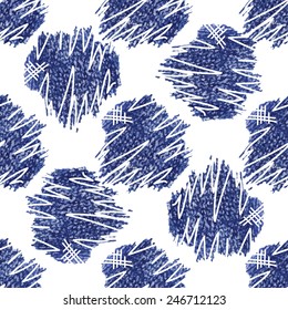Seamless abstract jean pattern, drawing, colored pencil.